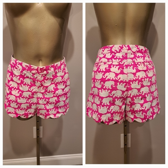 Lilly Pulitzer Buttercup Pink Tusk in Sun Elephant Scalloped Hem Shorts - Picture 2 of 9